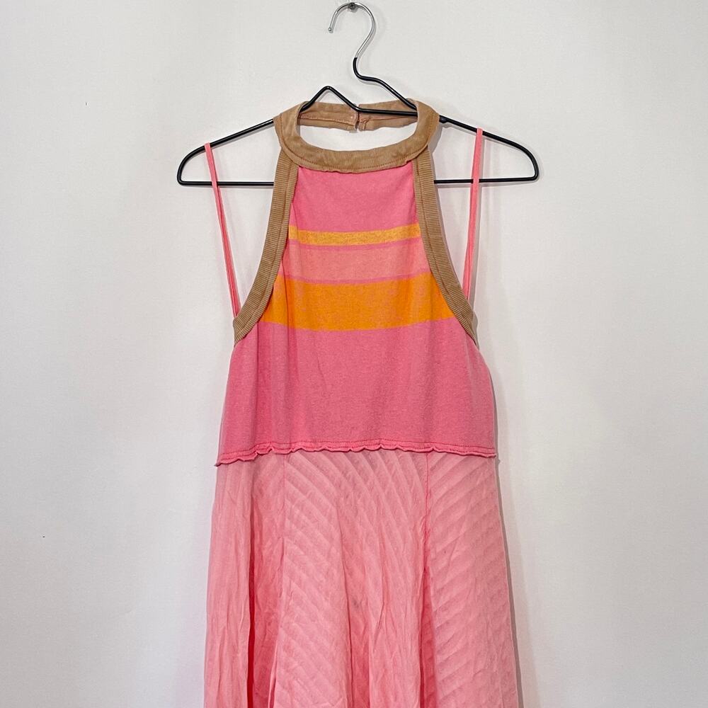 Free People Surfs Up Maxi Dress Womens Large Flamingo Pink Halter Open Back NWT - Picture 4 of 16